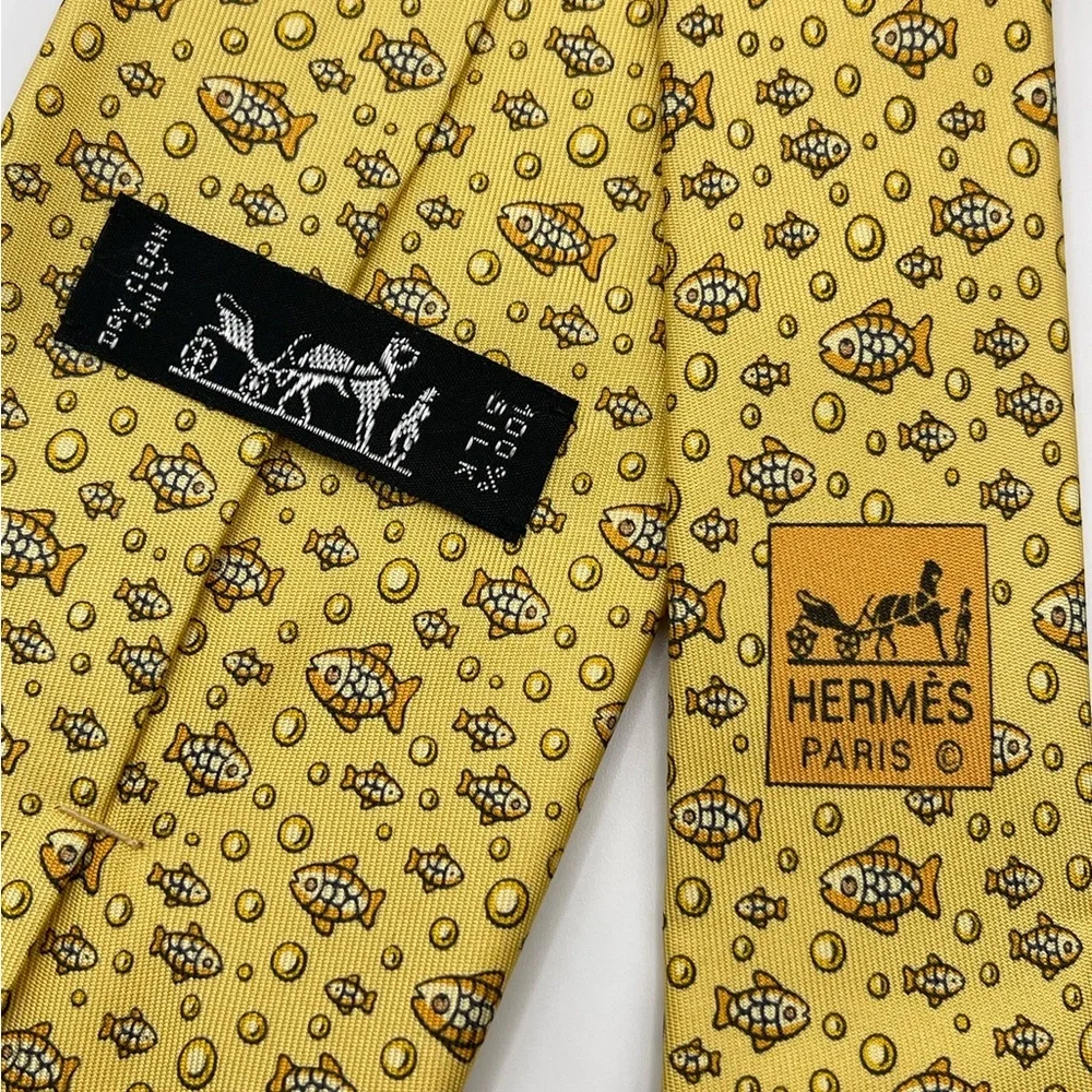 Hermes Paris Tie 100% Silk Fish Pattern Elegant Luxury Formal